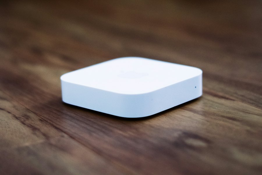 Streaming box on a wooden sideboard